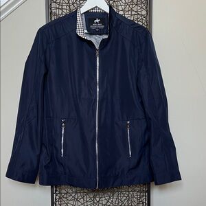 West Louis Business-Man Casual Zip Front Jacket Navy w gingham checker plaid M